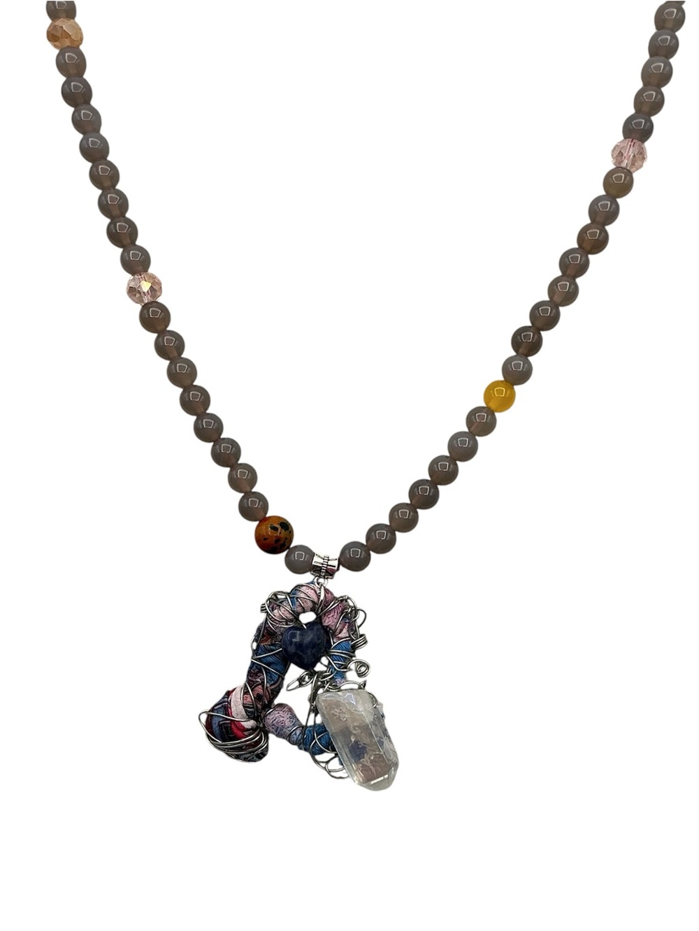Beaded Crystal Sodalite Heart Pendant Necklace-Sterling 925